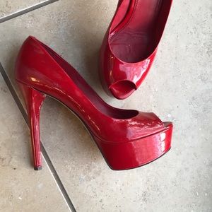 Brian Atwood Red Peep Toe Pumps